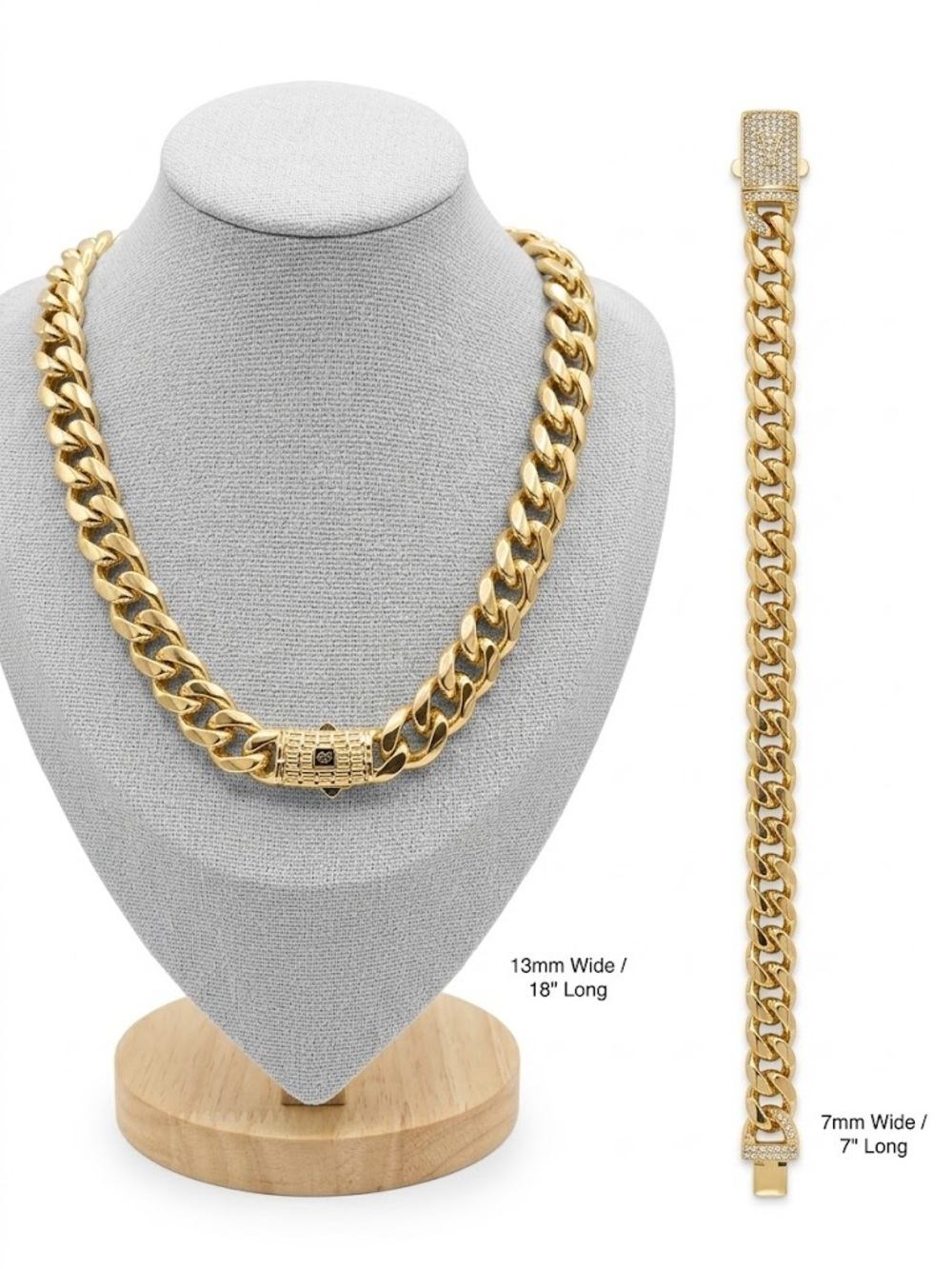 New 14K Gold Filled Cuban Link Necklace and Bracelet set